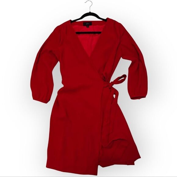NWOT J. Crew Red Wrap Tie Front Dress with Bishop Sleeves Sz 8 - Picture 4 of 11